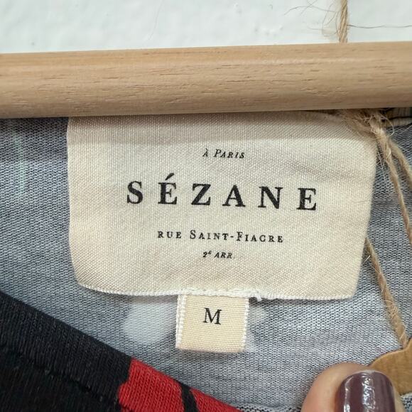 Sézane Pippa Navy Floral Long Maxi Dress Short Sleeve Tie Waist Size M - Picture 8 of 9